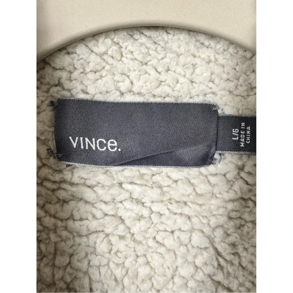 Vince Mens Wool Navy Blue Shearling Lined Cardigan Sweater Jacket Large Preppy